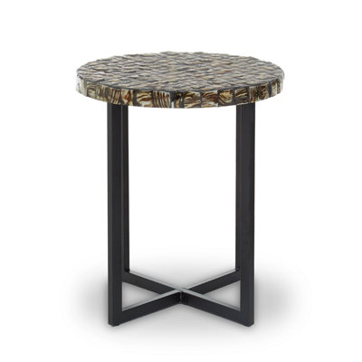 Orsina Round Side Table With Handcrafted White Shell DetailDecorative Accent TableBlack Side Table from B&Q