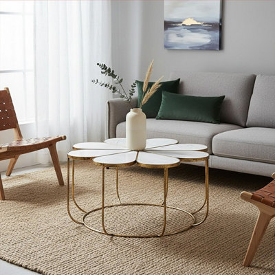Orsina Modern Petal Coffee Table With Marble TopGold Finish Decorative TableBotanical Design Lounge Table from B&Q