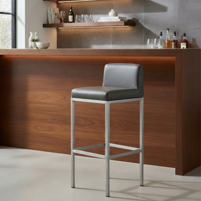 Orsina Black Pu And Chrome Finish Bar ChairGlam Touch Indoor Metal Bar StoolFootrest Bar Chair from B&Q
