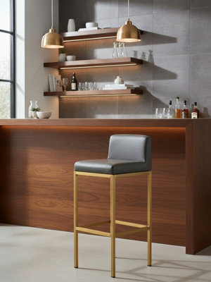 Orsina Dark Grey And Gold Finish Bar ChairGlam Touch Indoor Metal Bar StoolFootrest Bar Chair from B&Q