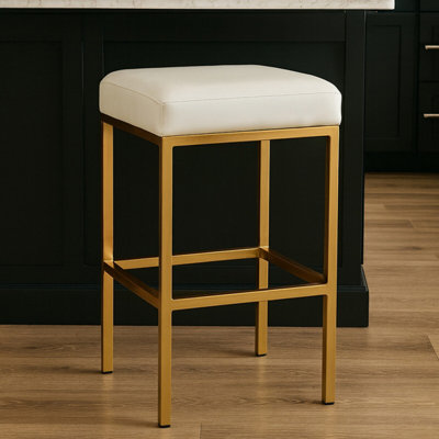 Orsina Baina White Pu And Gold Finish Bar Stool from B&Q