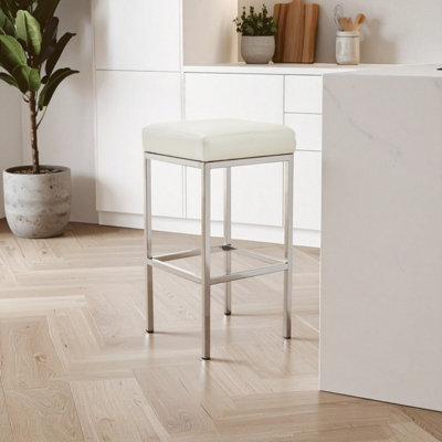 Premier Housewares Interiors By Premier Baina Pu And Chrome Finish Bar Stool White