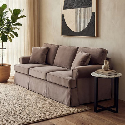 Orsina Three Seat Mink Velvet SofaPlush Mink Velvet Upholstery With Wooden Base And Key Style Padded Arms from B&Q