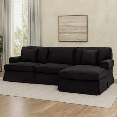 Orsina Three Seat Black Velvet Chaise SofaBlack Velvet Upholstery With Wooden BasePadded Key Style Arms from B&Q