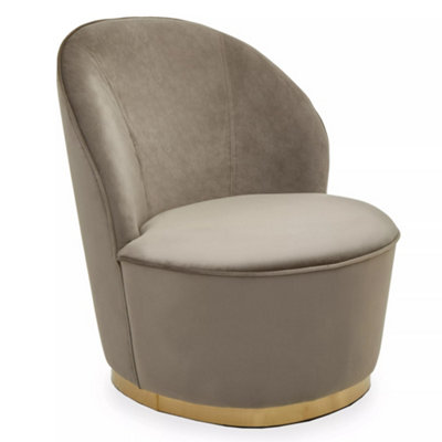 Premier Housewares Interiors By Premier Contemporary Mink Velvet Base Chair, Armless Accent Chair For Livingroom, Glamorous Mink Wooden Chair Gold