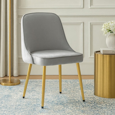 Orsina Grey Velvet Dining ChairMid-Century Modern Grey And Gold Velvet Dining ChairsLuxury Dining Chair from B&Q