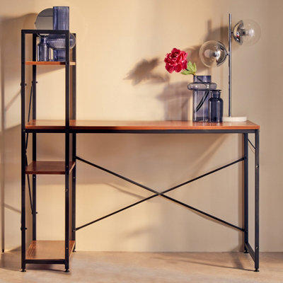 Orsina Red Pomelo Desk With Shelves,study Table With Built-In Bookcase,laminated Veneer Top Workstation For Home from B&Q