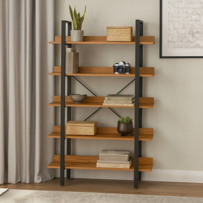 Orsina 5 Tier Red Pomelo Shelves & Black Frame Shelf Unit,office Wall Shelving,five-Tiered Display Unit For Decor from B&Q