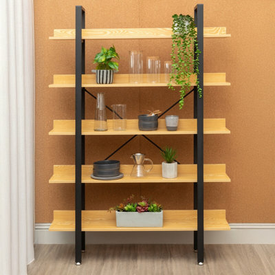 Orsina 5 Tier Light Yellow Shelves & Black Frame Shelf Unit,bookcase Shelving,display Unit With Wooden Shelves from B&Q