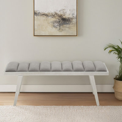Orsina Grey Velvet Bench With Splayed Silver LegsChannel Tufted Plush SeatElegant Mid Century Accent Seating from B&Q