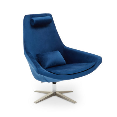 Orsina Navy Curved Velvet Arm Chair With Lumbar Cushion And HeadrestLounge Chair With Base For HomeOffice from B&Q
