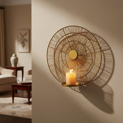 Orsina Gold Wall SconceModern Clear Glass Candle HolderGold Metal ArtModern Wall SconeIndustrial Accent from B&Q