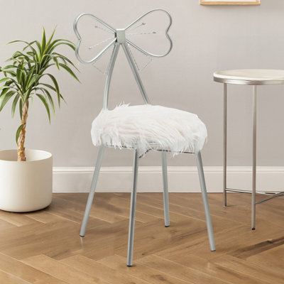 Orsina Silver Bow Faux ChairBackrest Indoor ChairEasy To Clean Decor Fur Chair from B&Q