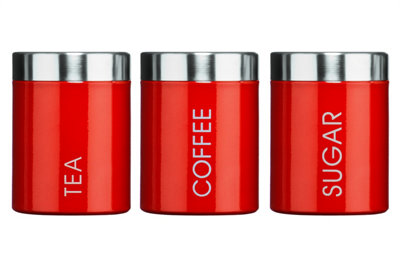 Premier Housewares Tea Coffee And Sugar Canisters Red from B&Q