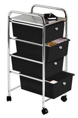 Orsina Multifunctional 4 Black Plastic Drawers TrolleySleek Perforated Tray Chrome TrolleyMobile  Island Trolley from B&Q