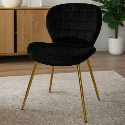 Orsina Black Velvet Dining ChairLuxury Dining ChairModern Black Velvet Dining Chair With Gold Finished Legs from B&Q
