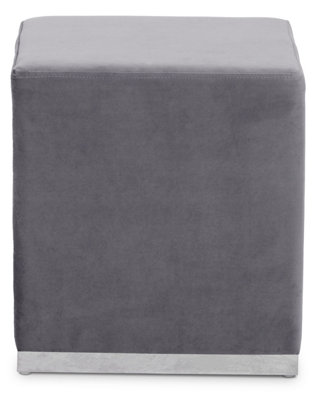 Premier Housewares Interiors By Premier And Square Footstool, Velvet Ottoman Footstool With Base, Pouffe Footstool For Home Grey/Silver