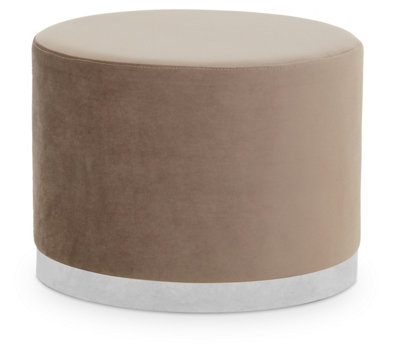 Premier Housewares Interiors By Premier Mink And Silver Round FootstoolVelvet Ottoman Footstool With Silver BasePouffe Footstool For Home from B&Q