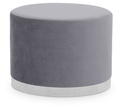 Premier Housewares Interiors By Premier Grey And Silver Round FootstoolVelvet Ottoman Footstool With Silver BasePouffe Footstool For Home from B&Q