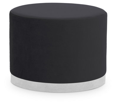 Premier Housewares Interiors By Premier Black And Silver Round FootstoolVelvet Ottoman Footstool With Silver BasePouffe Footstool For Home from B&Q