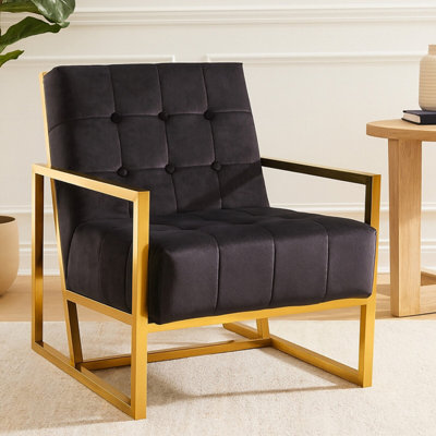 Orsina Black Velvet Arm ChairComfortable Armchair With Button TuftingVelvet Upholstery Lounge Chair For Home from B&Q