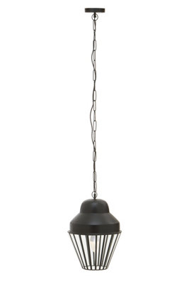Orsina Black One Bulb Pendant LightIndustrial Cage Design With Glass PanelsTapered Black Frame Ceiling Fixture from B&Q