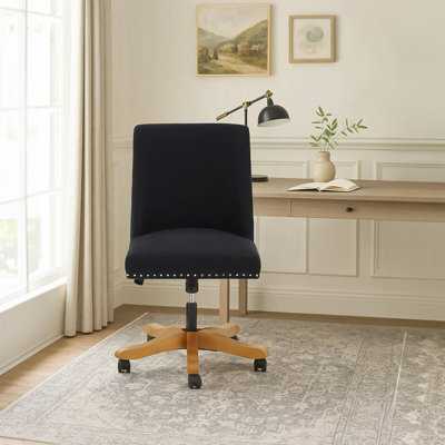 Orsina Black Fabric Home Office ChairBlack Upholstery With Stud-Trim DetailingSwivel Wooden Base With Castors from B&Q