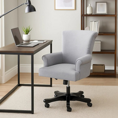 Orsina Grey Home Office ChairScroll Arm Grey Fabric Swivel SeatHeight Adjustable Task Chair With Wooden Base from B&Q