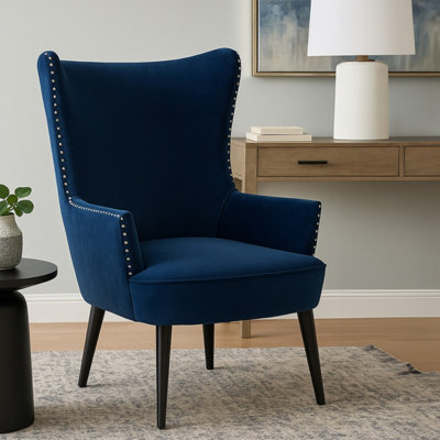 Orsina Blue Wingback Lounge Arm ChairHigh Back Fabric Living Room ChairMid Century Arm Chair With Fabric from B&Q