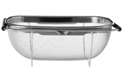B&Q -  Versatile Over Sink Drainer With Expandable Black HandleConvenient Sink Dish RackDurable Steel Drainer