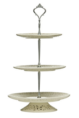 Maison By Premier Unisex Cream 3 Tier Ceramic Lace Cake Plate - Image 5