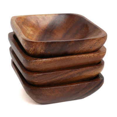 Orsina Unisex Brown Set Of 4 Small Wood Bowls, Wooden Serving Bowls For Snacks, Salad Bowls Set In Wooden Details In - Image 4