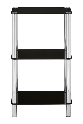 Orsina 3 Tier Black Glass Shelf UnitModern Black Shelving Unit With Silver Metal FrameThree Tier Shelf Unit from B&Q