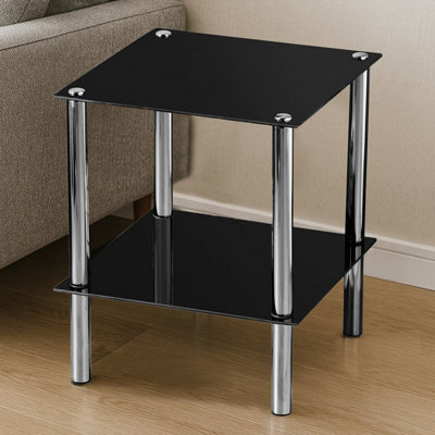 Orsina 2 Tier Black Glass End Table from B&Q