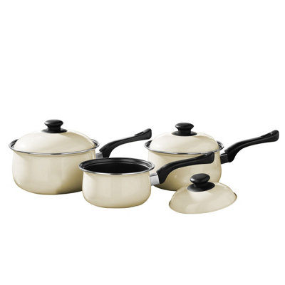Premier Housewares Pots And Pans Sets Non Stick Set Of 3 Alloy Black / Cream Cookware Everyday Use Kitchen Set Dishwasher Safe Cooking Pans With Lids - Image 8
