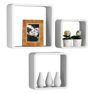 Premier Housewares Interiors By Premier Set Of 3 Wall Cubes, Stylish Floating Shelves, Wall Shelves For Living Room Decor & Storage White