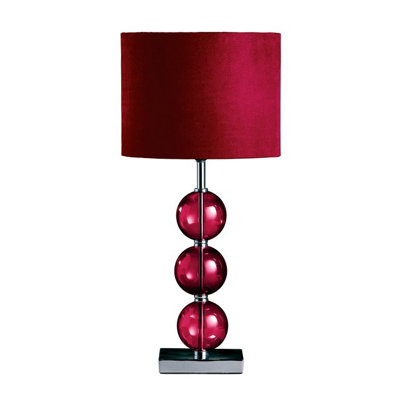 Orsina Burgundy Suede Effect Shade Table LampChrome Base With Three Burgundy Glass Orb Details40W E14 Bulb from B&Q