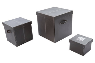 Orsina Versatile Set Of Three Bown Faux Leather Storage BoxesElegant Faux Leather BoxLightweight Storage Box from B&Q