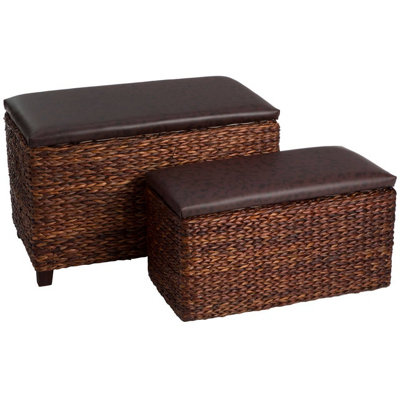 Orsina Durable Leaf Ottoman StorageSet Of 2Faux Leather Lid Ottoman Storage BoxSmart Hidden Storage Pouffe from B&Q