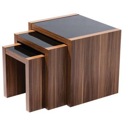 Orsina Wooden Nest Of 3 TablesHigh Gloss Black Finish Nesting TableLong Lasting Console Tables For Living Room from B&Q