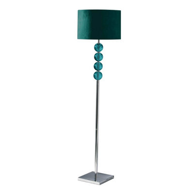 Orsina Teal Suede Effect Shade Floor LampTall Standing Lamp With Glass Effect OrbsChrome Base Floor Light from B&Q