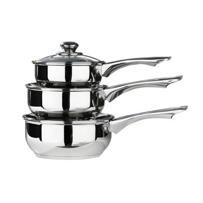 Premier Housewares Interiors By Premier 3Pc Mirrored Stainless Steel Pan SetDurable Cookware Set With Glass Lids For Efficient Cooking from B&Q