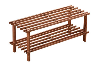 Orsina Dark Cedar Wood 2 Tier Shoe Rack from B&Q