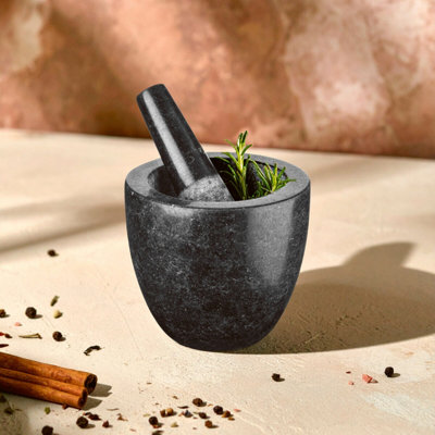 Orsina Speckled Charcoal Granite Mortar And PestleDurable Granite Grinder With Textured Interior from B&Q