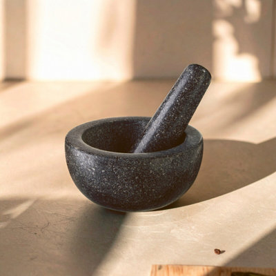 Orsina Speckled Charcoal Granite Tall Mortar And PestleDurable Granite Grinder With Textured Interior from B&Q