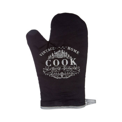 Orsina Black Single Oven GloveQuilted Heat-Resistant Design With Retro Typography PrintProvides Safe Grip from B&Q