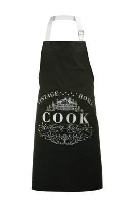 Orsina Black Kitchen Apron With White NeckCooking Apron For Men. WomenApron With Cook Lettering from B&Q