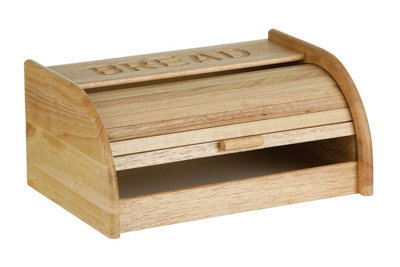 B&Q -  Soka Rubberwood Bread Bin With White Base