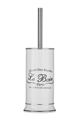 B&Q -  White Stoneware Toilet Brush & HolderBathroom Loo Brush With Black LetteringSturdy Lavatory Brushes