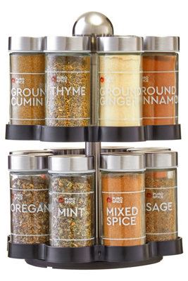 Orsina Revolving Design Black And Chrome Effect Spice Rack With 16 JarsStainless Steel Lid Spice Rack For Kitchen from B&Q